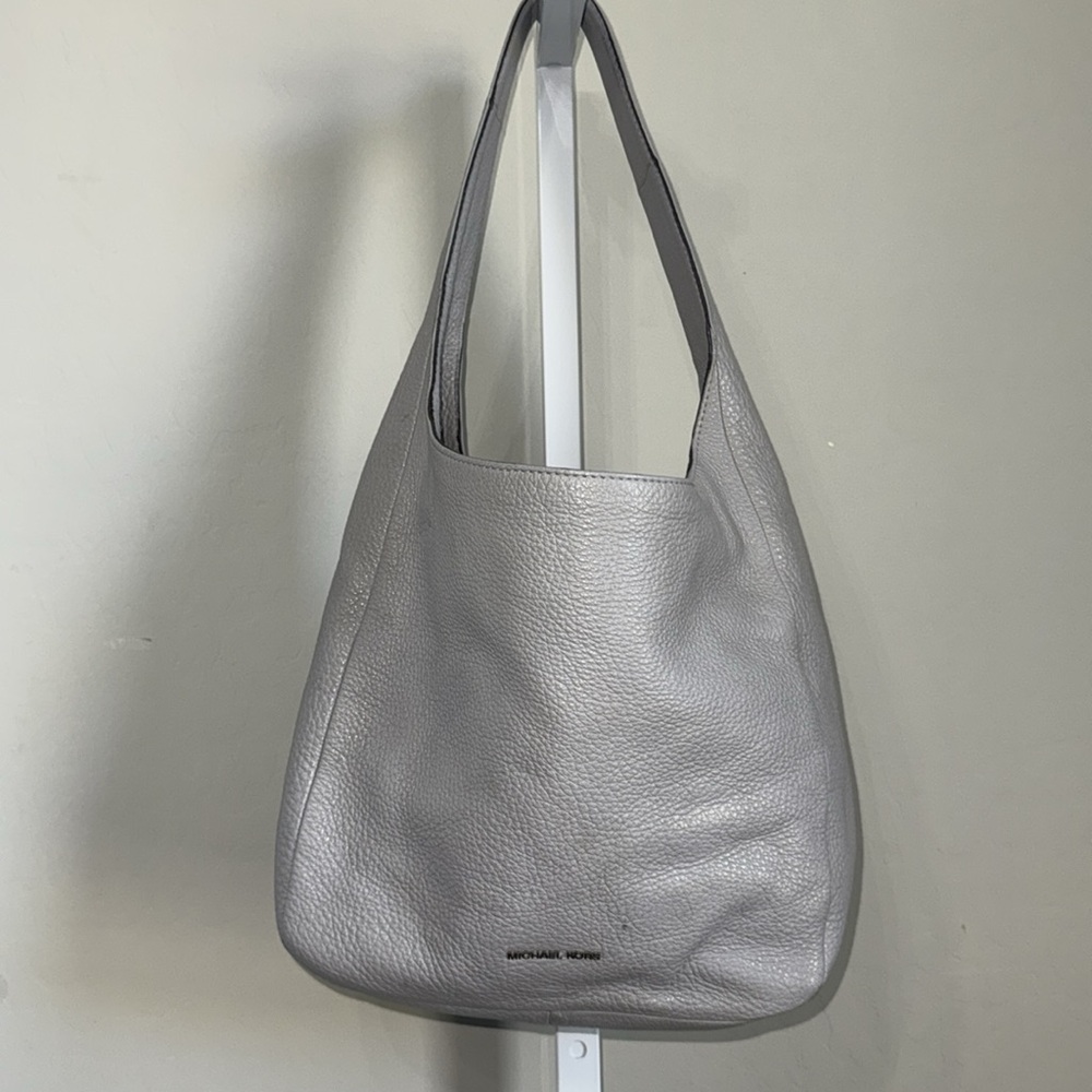 Michael Kors Shoulder Bag Purse Vintage Ergo Hobo Pebbled Gray Leather Tote Rare - Picture 3 of 11